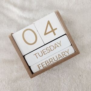 Wooden Perpetual Calendar in White and Gold